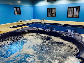 Indoor heated pool with hot tub