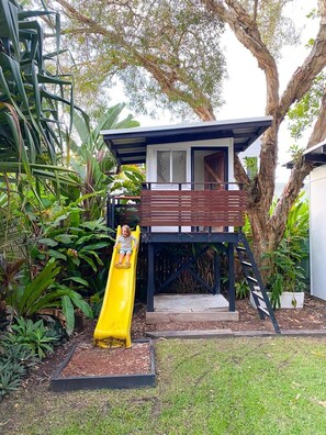 The cubby house is a great way to let kids play outside.