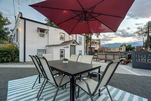 Enjoy meals outdoors in our spacious dining area, complete with a sunshade for perfect Colorado days.