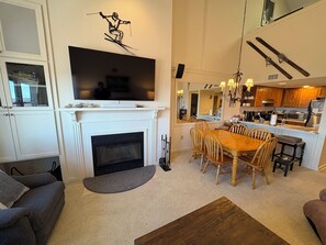 A view of the dining area from the leather couch--which also reclines.