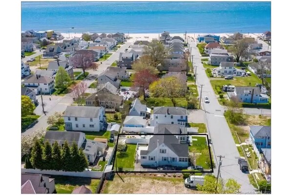 Aerial view of house to private beach - 200 yards