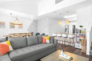Relax with the family in modern chic decor near the beach.