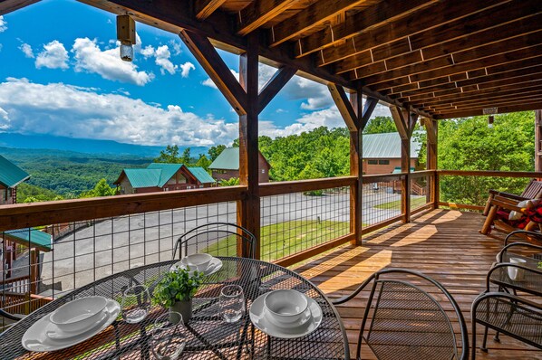 Downstairs patio furniture to enjoy the mountain view