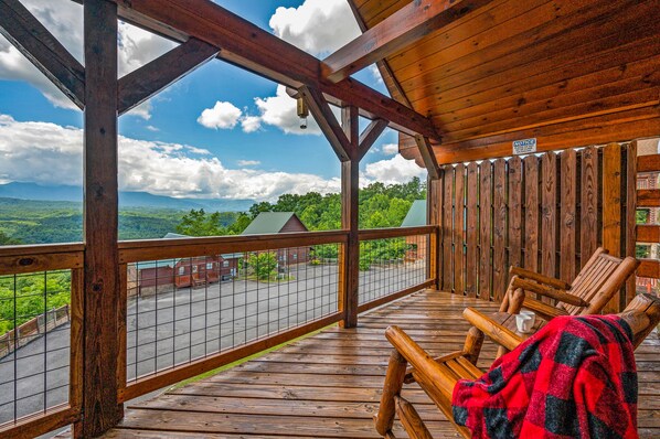 Rockers on second floor deck to enjoy the mountain views