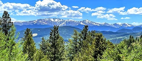 The view from the deck is breathtaking, including clear views of Mount Evans