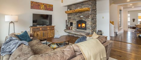 Living Room with Wood Burning Fireplace