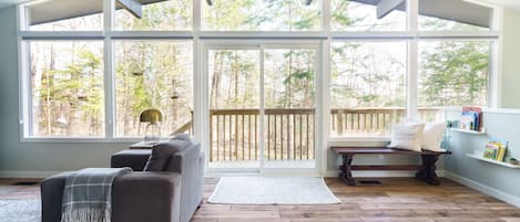 No shortage of natural light in the living room.