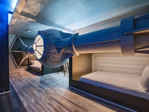 Galactic ship themed bedroom with dual Full beds
