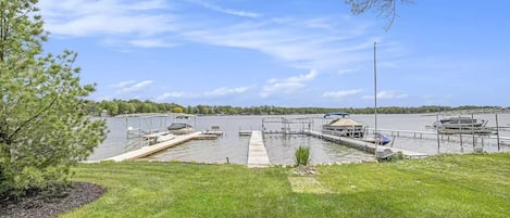 Lakefront yard with firepit!