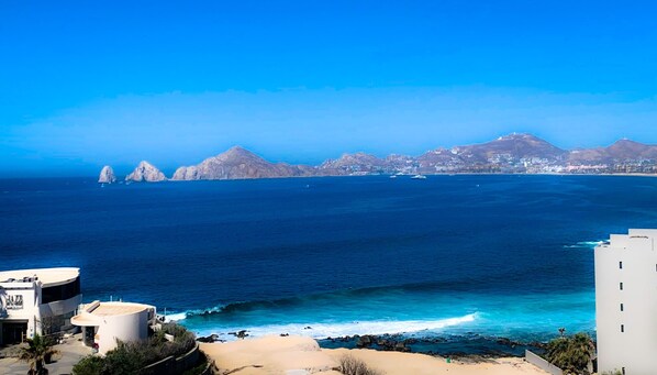 Spectacular ocean view from apartment's balcony in the morning.