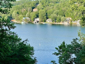 Amazing year round views of Lake Lure. This photo is from the upper level balcony of the family room.