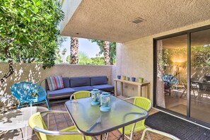 Private Patio | Gas Grill | Located in The Versailles