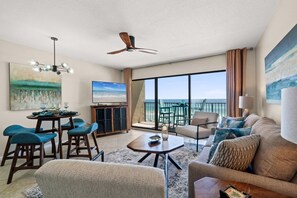 Living Room - Oh the choices - watch TV or watch the waves and the dolphins!
