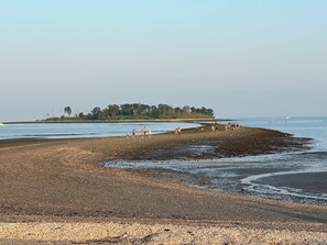 The low tide tombolo from Silver Sands to Charles Island