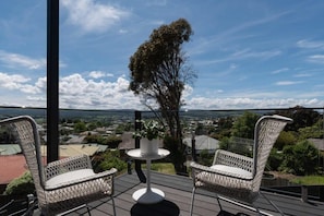 Sun-lit deck with spectacular views