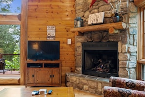 Living room. Fireplace in operation October until April