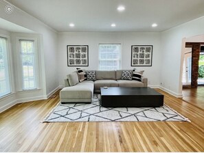 Spacious open living area with modern decor