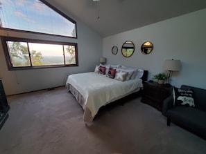 Master bedroom has a king size bed and a futon that folds down to sleep 2 more.