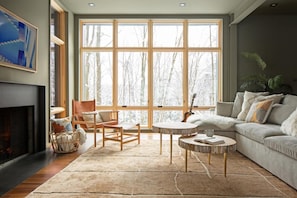 Great Room, gas fireplace and The Frame TV