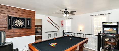 Game room with pool table, Ultimate Arcade (1500+ games) and fun dart's