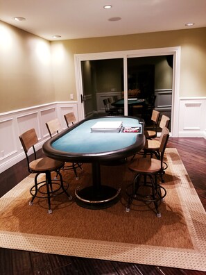 Updated photo of Game Room with Ocean Views, TV, Poker Chips & Cards.