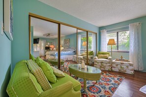 Master bedroom with seating area.