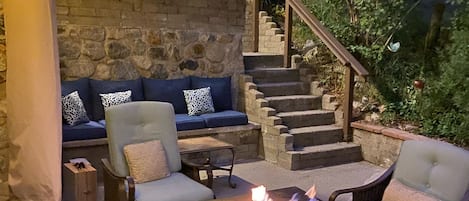 Outside Patio at Night with Fire Pit