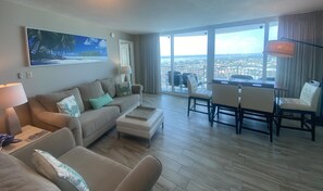 Enjoy panoramic ocean and river views from this 17th floor 2BR/2BA unit.