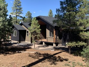 Front porch surrounded by relaxing forest