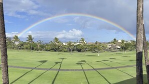 Recent morning view from the lanai. What a treat to see a full rainbow!