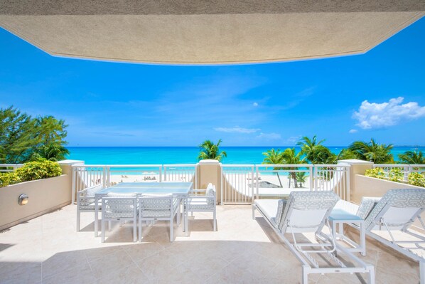 Beachfront views from balcony.