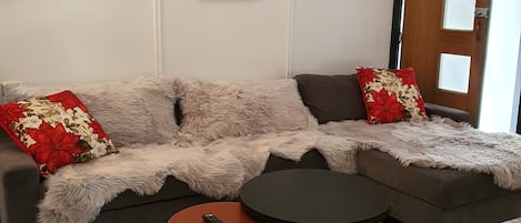 lounge room couch turns into a queen bed if required 