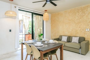 Earthy space w/ 3rd-floor balcony breeze!