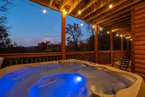 The tranquil hot tub at twilight