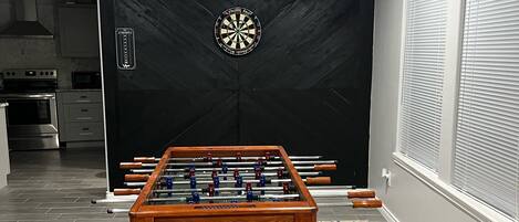 Gameroom w/dart wall and foozeball table!