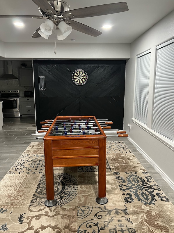 Gameroom w/dart wall and foozeball table!