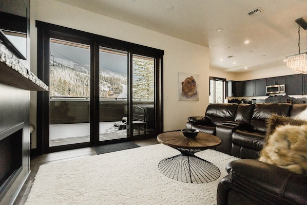 Glacier bear condo living room ski lift