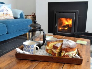 Cosy living room with wood burner | Morolwg, Borth, near Aberystwyth