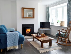 Cosy living room with wood burner | Morolwg, Borth, near Aberystwyth