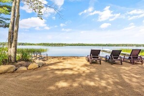 Sandy beach with beautiful lougee lake views