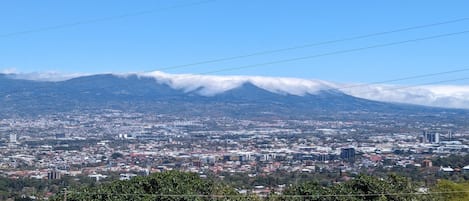 City & Volcano mountain view from patio