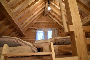 3 mattresses in the loft and 2 mattresses downstairs