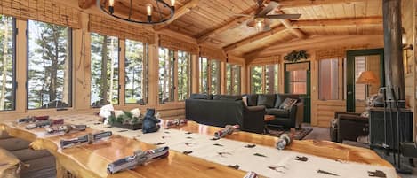 Room is made complete with the wood burning stove