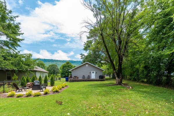 Large level fenced in backyard your pets will enjoy