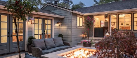 Courtyard with fire pit and access to office