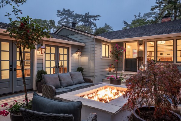 Courtyard with fire pit and access to office