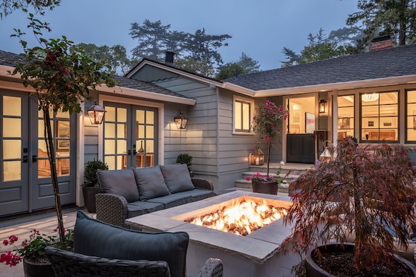 Courtyard with fire pit and access to office