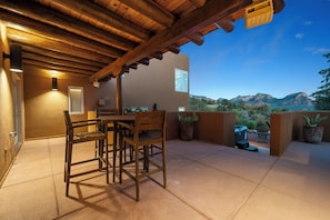Back Patio, lower level Hot Tub, Adirondack chairs and magnificent views