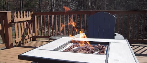 Propane fire pit on separate deck