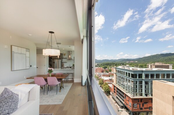 View from condo of downtown and the mountains